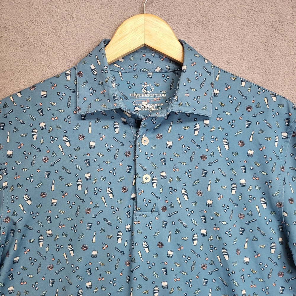 Southern Tide Shirt Mens Small Blue Driver Hampstead Printed Performance Polo - Picture 2 of 10
